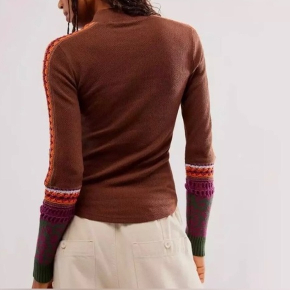 Free People Switch It Up Cuff Thermal Top Long Sleeve Chocolate Combo Size M - Picture 5 of 13